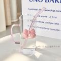 Transparent Simple Square Water Cup Female Ins Wind Belt Handle Glass Straw Cup High Temperature Resistant Coffee Milk Cup. 