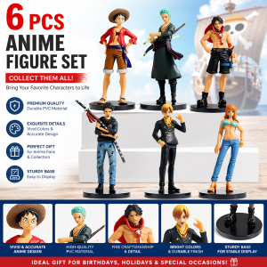 Bandai | 6PCS Anime Figure Set Luffy Zoro Sanji Ace Nami Robin PVC Action Figures Model Toys Collectible Statue Desk Decor Gift for Anime