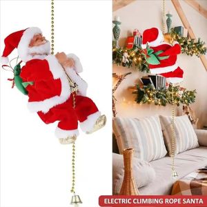 Santa Claus Climbing Beads Battery Operated Electric Climb Up and Down Climbing Santa with Light Music Christmas Decor Ornaments