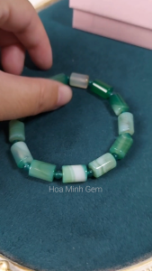 Vòng tay phong thủy đá Mã Não màu xanh lá có vân kiểu lu thống size 8x11.8mm phối xen kẽ viên tròn 4mm thời trang độc bản | Hoa Minh Gem