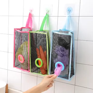 Wall-Mounted Small Mesh Bag Storage Holder – Hanging Organizer for Plastic Bags Kitchen & Bathroom Space Saver