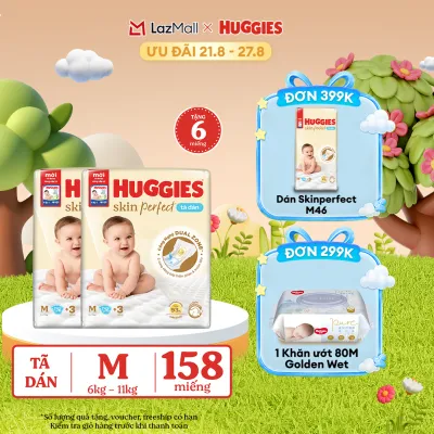 Combo 2 [Tặng thêm 6 miếng tã] Tã dán Huggies Skin Perfect Super Jumbo M76 miếng
