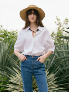 Gloria | Casual Office French Style Short Sleeve White Blouse