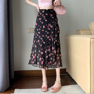 DAIXIANGFEIZI | Chân Váy Voan Hoa Cao Waist Slimming A-Line Mid-Length