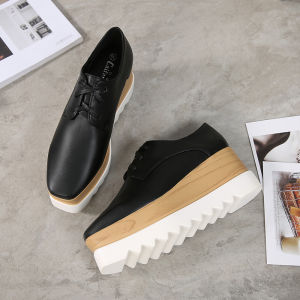 Fan Bingbing Angelababys Same Style Star Shoes Platform Shoes Womens Spring Thick Sole Easiest for Match Wedge Shoes British Lace up Plaid