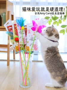 Amy Carol ของเล่นแมวเสายาว Feather กระดาษเสียงรบกวนแมลง Interactive Teaser Stick สําหรับแมว Self ความบันเทิงลูกแมวของเล่น