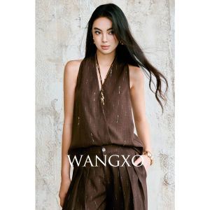 WANGXO | Custom Silver Fabric Beaded High Waisted Wide Leg Trousers Set