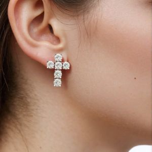 Fashionable and elegant womens Rhinestone cross earrings simple and versatile personalized and compact earring accessories