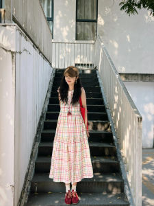 ชุดเดรสยาวแขนกุดคอตตอนสีสันสดใสสำหรับผู้หญิงในช่วงฤดูร้อน ชุดเดรสยาวปานกลางแบบลำลองสำหรับวันหยุด ชุดเดรสแขนกุดคอตตอนแท้