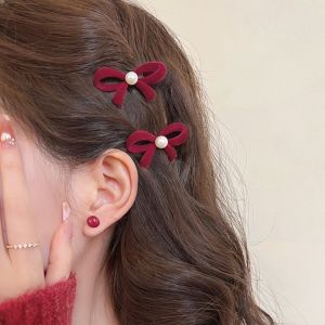 Local Delivery 2pcs Wine Red Girls New Year Hairclips Korean Fashion Style Accessory for Women