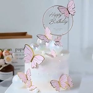 10Pcs Dream Butterfly Cake Topper Birthday Cake Decoration Handmade Painted Butterfly Toppers for Wedding Birthday Party Baby Shower Cake