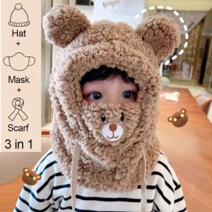 VREN Pluche Hoed Herfst Winter Schattige Kinderen Cartoon Sjaal Gemaskerde Capuchon Cap Dubbele Fleece Warmte Jongen Volwassen Ouder-Kind Baby Hoed
