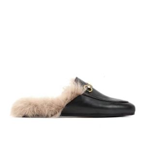 CHENXIAOFAN | Fur Lined Lazy Slip-on Mule Shoes Half Covered Design Bit Buckle