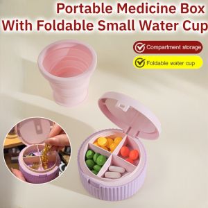 Dopamine Foldable Portable Small Medicine Box With Small Water Cup Dispensing Three Meals A Day Mini Storage Box