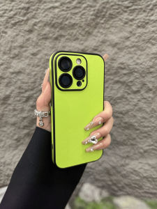 Minimalist Leather Comes with Lens Protector for Apple 16Promax Classy Contrast Color Phone Case Iphone15pro All-Inclusive 14 Couple Minimalist IP13 Niche Style 12P Plain Leather 11 Protective Case Plus