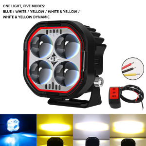 KEVANLY | Motorcycle 4 Lens LED Laser Spotlight Auxiliary Headlight With Switch White Yellow DRL Driving Fog Lamp Red Blue Flashing Light