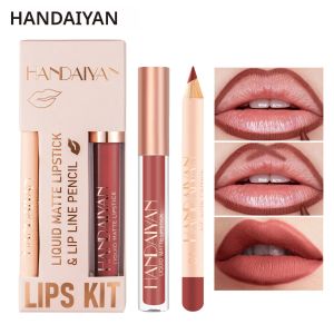 ผู้หญิง 2-in-1 ลิปสติกชุด Lip Liner กันน้ํายาวนานเกาหลีแต่งหน้า Matte FINISH ชุดเครื่องสําอางจัดส่งฟรี
