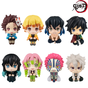 Bandai | 8Pcs/Set Demon Slayer Figure Toy Anime Kimetsu no Yaiba Q Version Sitting Lookup PVC Figurine Model Doll Birthday Gifts