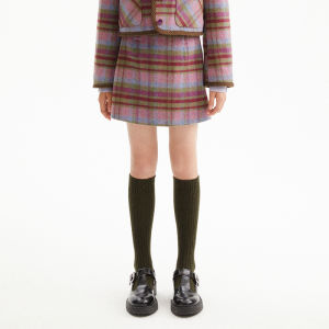 LOVESASAKIDS | Purple Plaid Quilted Short Contrast Trim Retro Schoolgirl Coat