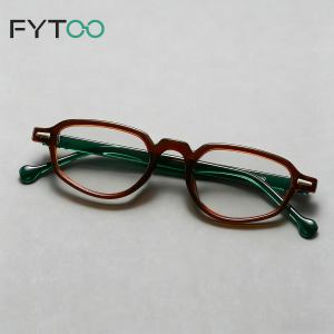 FYTOO Acetate Two-Tone Blue Light Glasses Retro Round Computer Eyewear for Men Women Durable Anti Eyestrain Fashion 3919