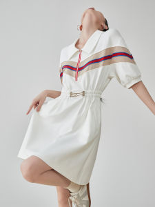 XIAODADEHUA | Vintage Color Block Adjustable Waist Slim Fit Casual Sporty Dress