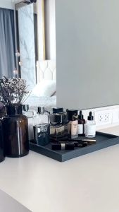 ถาดสี่เหลี่ยมผืนผ้าสีดำเนื้อทราย ถาดตกแต่ง ถาดเก็บของ