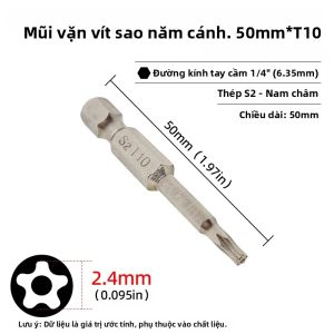 Bộ Mũi Vặn Vít Hình Sao Năm Cánh T10-T40 Đầu Lục Giác 1/4 Inch Thép S2 Từ Tính 50mm Dụng Cụ Cầm Tay Cờ Lê Ratchet Dùng Cho Việc Sửa Chữa Điện Tự Làm