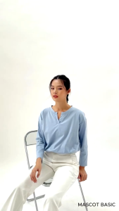 MASCOT Atasan Kaos V Neck Wanita Tangan Panjang Bahan Cotton Combed Premium (M.2440)
