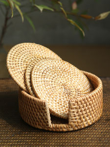 Vietnam Old Rattan Coaster Tea Set Handmade Placemat Table Rattan Mat Heat Insulation Vegetable Mat Coasters Creative Purple Clay Pot Coasters