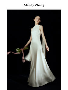 Sleeveless White Summer Tie Collar Long Dress