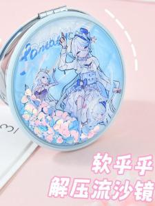 Portable Soft round Double-Sided Mirror Cute Cartoon Girl Compact Makeup Mirror Sandfall Stress Relief Personal Grooming Tool
