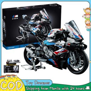 1:5 BMW M1000RR Motorcycle Building Blocks Sets with Nameplate display stand and Motorcycle stand Compatible-Lego Building Blocks Toys for Kids Adults Motorcycle Model Assembled Building Blocks