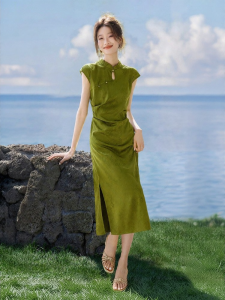 MOHANYIMEI | Bamboo Leaf Subtle Jacquard Cheongsam Dress