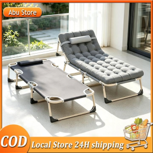 Folding Garden Recliner Bed Chair with Pillow Portable Folding Bed Office Recliner Lunch Break Bed  Adjustable Multifunctional Recliner Accompany Bed for Office Naps Travel And Home Use