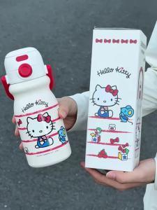 Sanrio | Bình Nước Bằng Thép Không Gỉ Sanrio 500ML Có Tay Cầm Cốc Uống Nước Cách Nhiệt Dễ Thương Chất Lượng Ngoại Hình Cao Cách Nhiệt Giữ Nhiệt Trong 12-24 Giờ Cốc Du Lịch Di Động