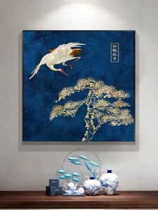 New Chinese Style Decorative Painting Blue Crane Bird Zen Hotel Bed And Breakfast Room Tea Room Abstract Pattern Printed Artwork