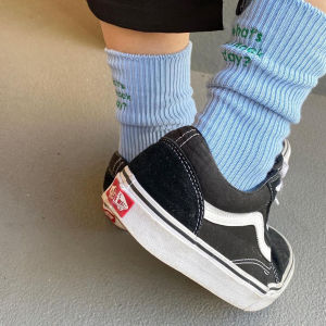 INS Trendy Japanese Letters Embroider Solid Color Socks Children Bunching Socks JK Style Mid-High Tube Japanese Style Basic All-Matching Long Socks