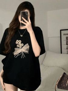 Vintage Butterfly Pure Cotton Short Sleeve T-Shirt Women Loose Fashion Brand Heavyweight Half Sleeve Top Korean Style Commute