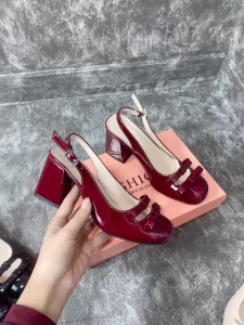 Giày Sandal Cao Gót Nữ 2 Nơ FAROSA -H87 giày da bóng đế vuông 7cm cực hót trend