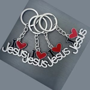 2/4pcs/set Heart Shaped Pendant Keychain With "I Love Jesus" - Alloy Christian Letter Jewelry Perfect Choice for Prayer Gifts