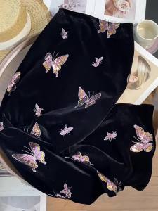 Chân Váy Voan Dài Trung Bình Có Thêu Sequin Hình Bướm Size Lớn