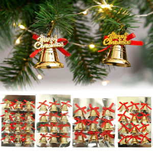 YESPERY 6/9/12pcs Christmas Bow Bells Xmas Tree Hanging Ornament Gold Bell DIY Crafts Home Xmas New Year Gift Christmas Decoration Supplies