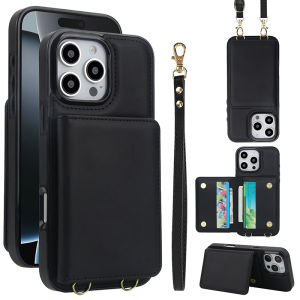 Card Case For iPhone 16 17 pro max With Diagonal Strap Lanyard Cards slot case Coin Purse Cases Mobile Phone Shell With Card Holder Casing For iPhone 15 PRO MAX 14 Pro Max 13 12 11 ProMax XR XS 15 16 Plus 16E 17 Air Leather Cover With Wallet Bag