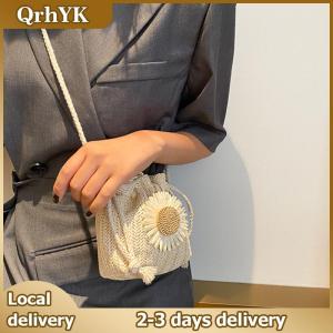 QrhYK Straw Weave Bucket Bags Rattan Women Summer Beach Shoulder Bags Handbags Casual
