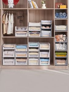 Elegant Stackable Wardrobe Organizer Storage Box with Adjustable Dividers and Foldable Handles for Clothing