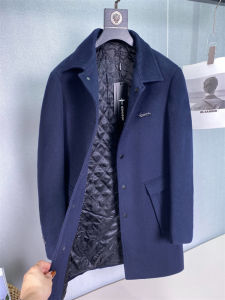 Pure Wool Tweed Jacket Mens Slim Fit Casual Business Outerwear Luxury Royal Blue Mid-Length Turn-down Collar D29