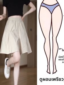 กางเกงขาสั้นทรงหลวมเอวสูงสำหรับผู้หญิงไซส์ใหญ่ กางเกงขายาวทรงขากว้าง 5 ส่วน ทรงลำลอง แฟชั่นฤดูร้อน กระดุมข้าง