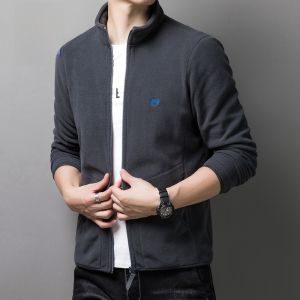 ROMON | Loose Fit Casual Loomen Mens Cardigan Sweatshirt Spring Autumn New Style Fleece Stand Collar Zipper Lined Jacket Coat