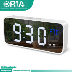 ORIA Digital Alarm Clock 12/24H Format Mirror LED Music Digital Clock Voice Control Dual Alarm Desk Clock with Snooze USB Charging Port for Bedroom Bedside Office Students Kids Elderly
