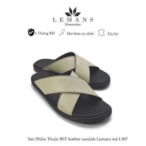 LS07 - Dép quai ngang da bò LEMANS đế cao su có mùi thơm thiết kế quai da 3 lớp trẻ trung chính hãng Bảo hành 06Thang